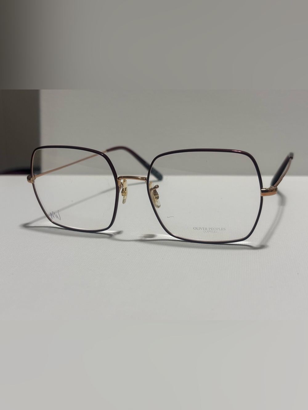 Oliver Peoples Women's Burgundy and Gold Square Metal Glasses